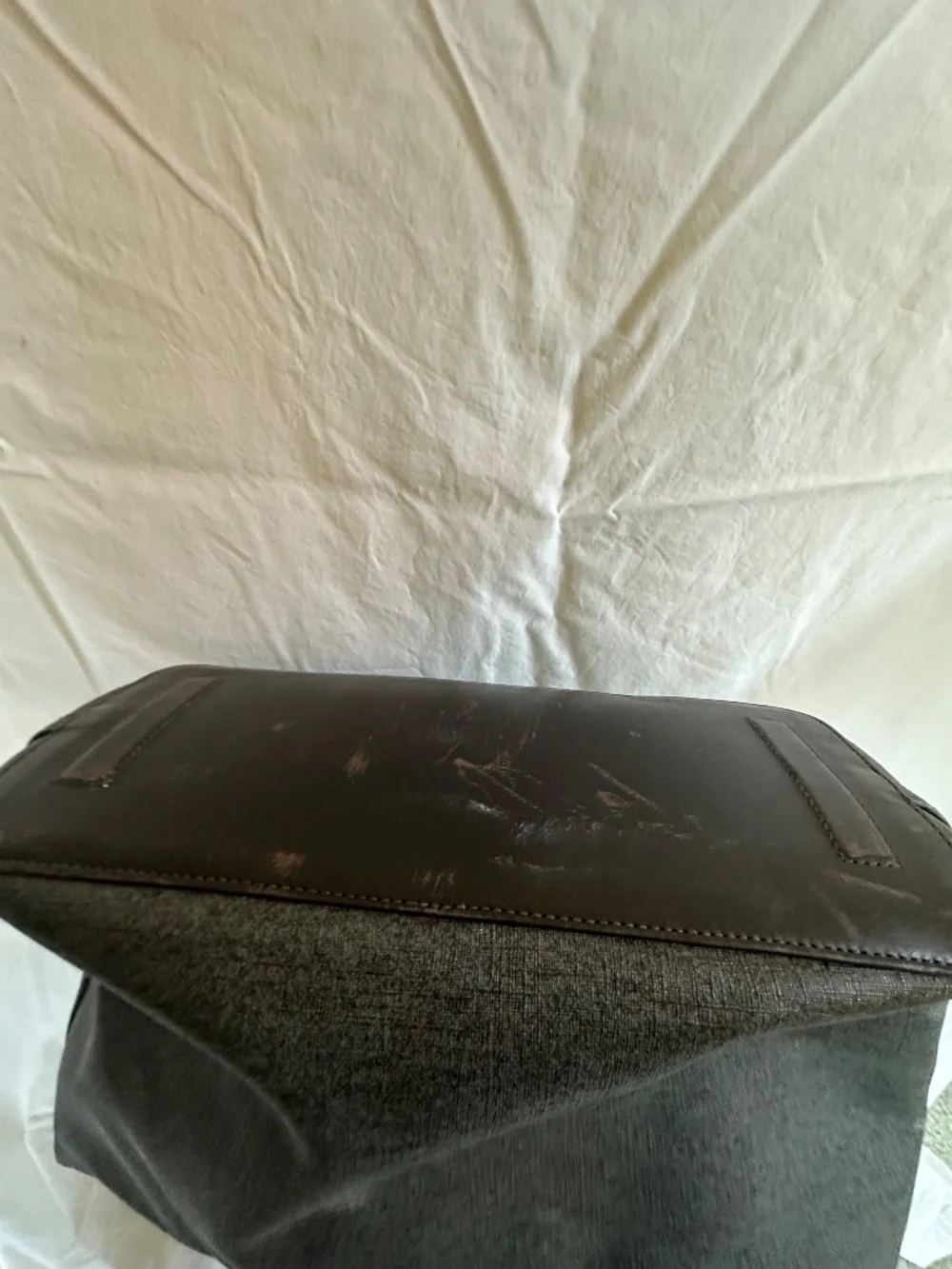 Tumi grey with brown leather trim laptop bag